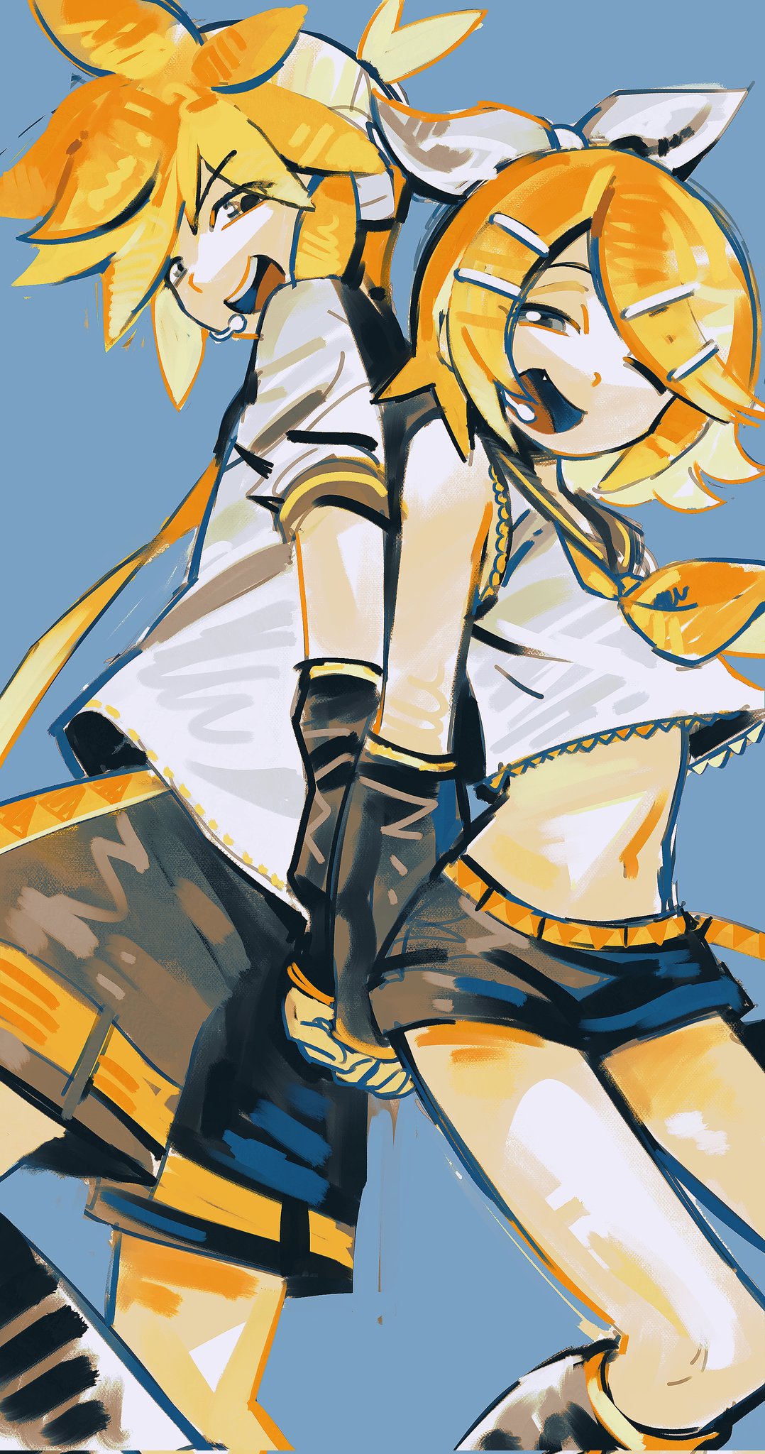 t0ngue2, kagamine len, kagamine rin, vocaloid, highres, 1boy, 1girl, blonde hair, blue eyes