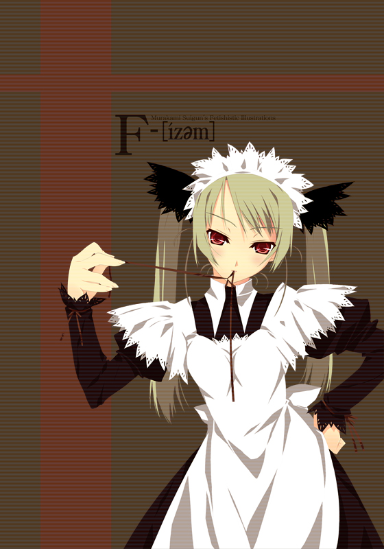 murakami suigun, f-ism, blonde hair, long hair, maid, ribbon, solo, twintails