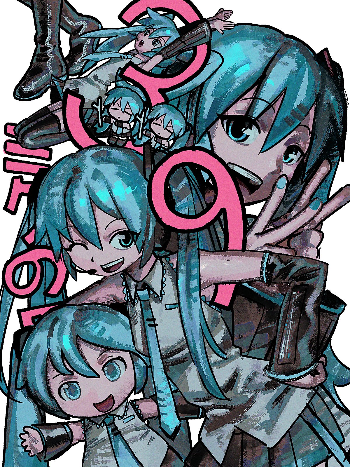 t0ngue2, hatsune miku, vocaloid, highres, 1girl, aqua eyes, aqua hair, aqua nails, aqua necktie, bare shoulders, blue eyes, blue hair, detached sleeves, hair ornament, headphones, long hair, miku day, necktie, open mouth, sleeveless, smile, twintails