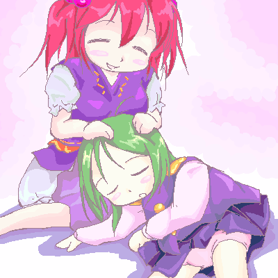 onozuka komachi, shiki eiki, touhou, lowres, 2girls, female focus, lap pillow, multiple girls, oekaki, sleeping