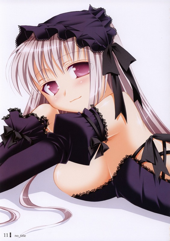 sasahiro, suigintou, no title, rozen maiden, 00s, 1girl, blush, breasts, female focus, hairband, large breasts, lolita hairband, long hair, looking at viewer, lying, on stomach, solo