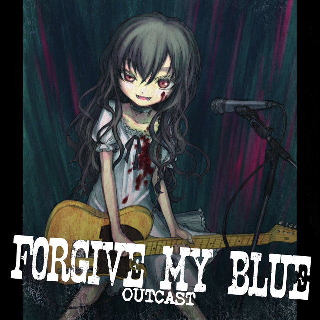 shouichi, original, sentimental vector, bad id, bad pixiv id, black hair, blood, guitar, instrument, long hair, microphone, microphone stand, red eyes, solo
