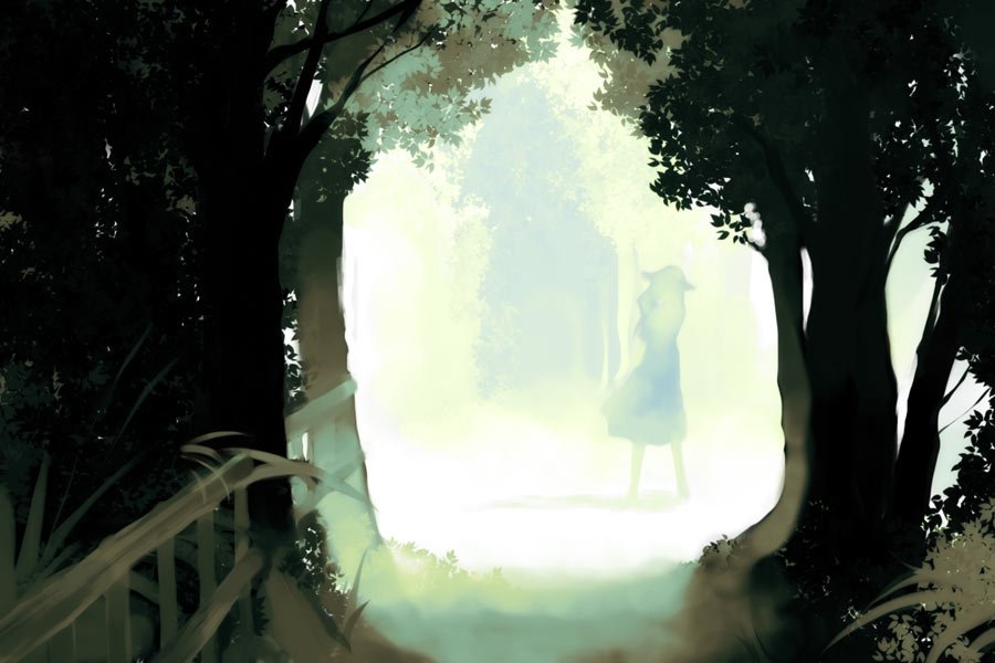 shiomiya iruka, original, bad id, bad pixiv id, forest, nature, scenery, silhouette, solo, tree