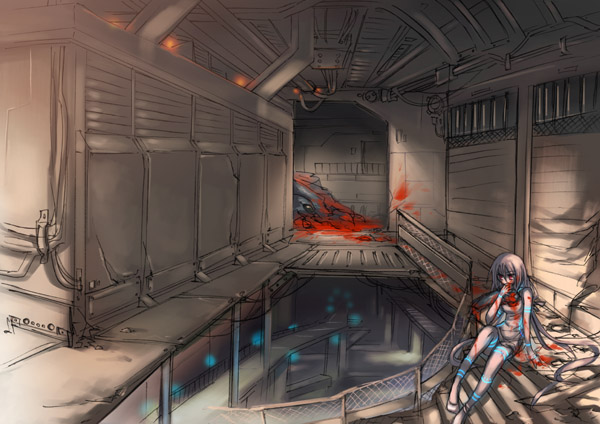 cota, original, bad id, bad pixiv id, tagme, blood, monster, solo, stairs