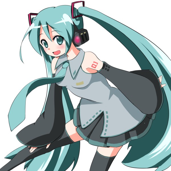 shie, shie (m417), hatsune miku, vocaloid, 1girl, aqua hair, female focus, long hair, solo, thighhighs, twintails, very long hair
