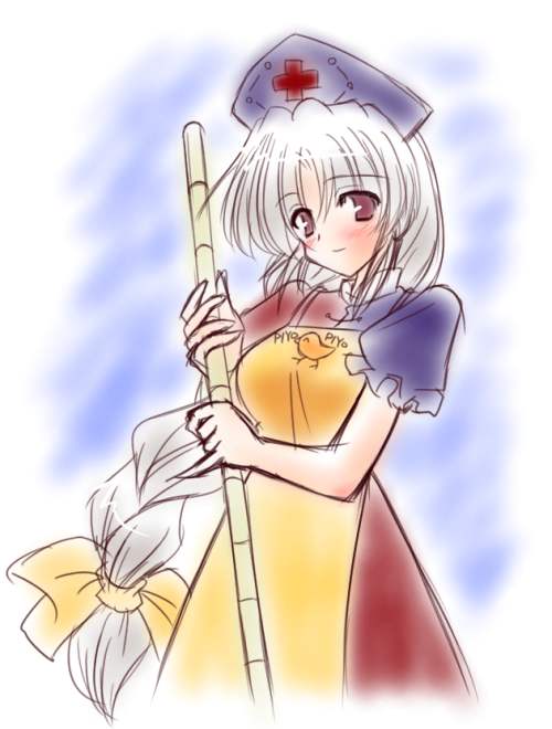 yagokoro eirin, maison ikkoku, touhou, 1girl, female focus, parody, solo, white hair