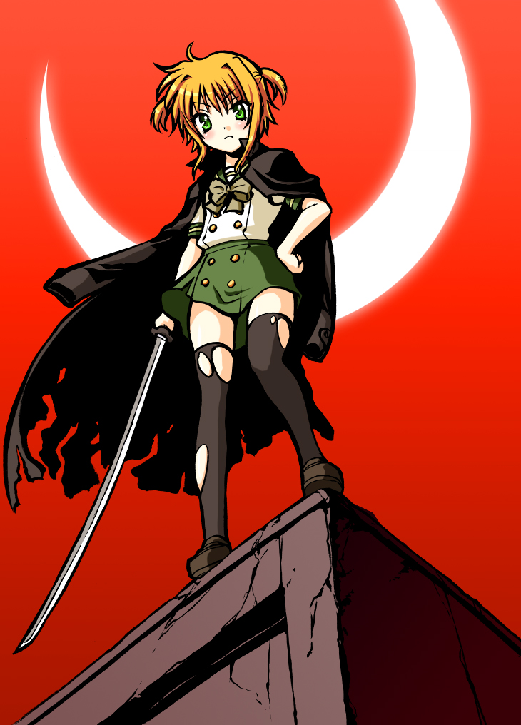 saki chisuzu, arisa bunnings, burning arisa, kugimiya rie, shana, lyrical nanoha, mahou shoujo lyrical nanoha, shakugan no shana, cosplay, parody, shana (cosplay), solo, thighhighs, voice actor connection