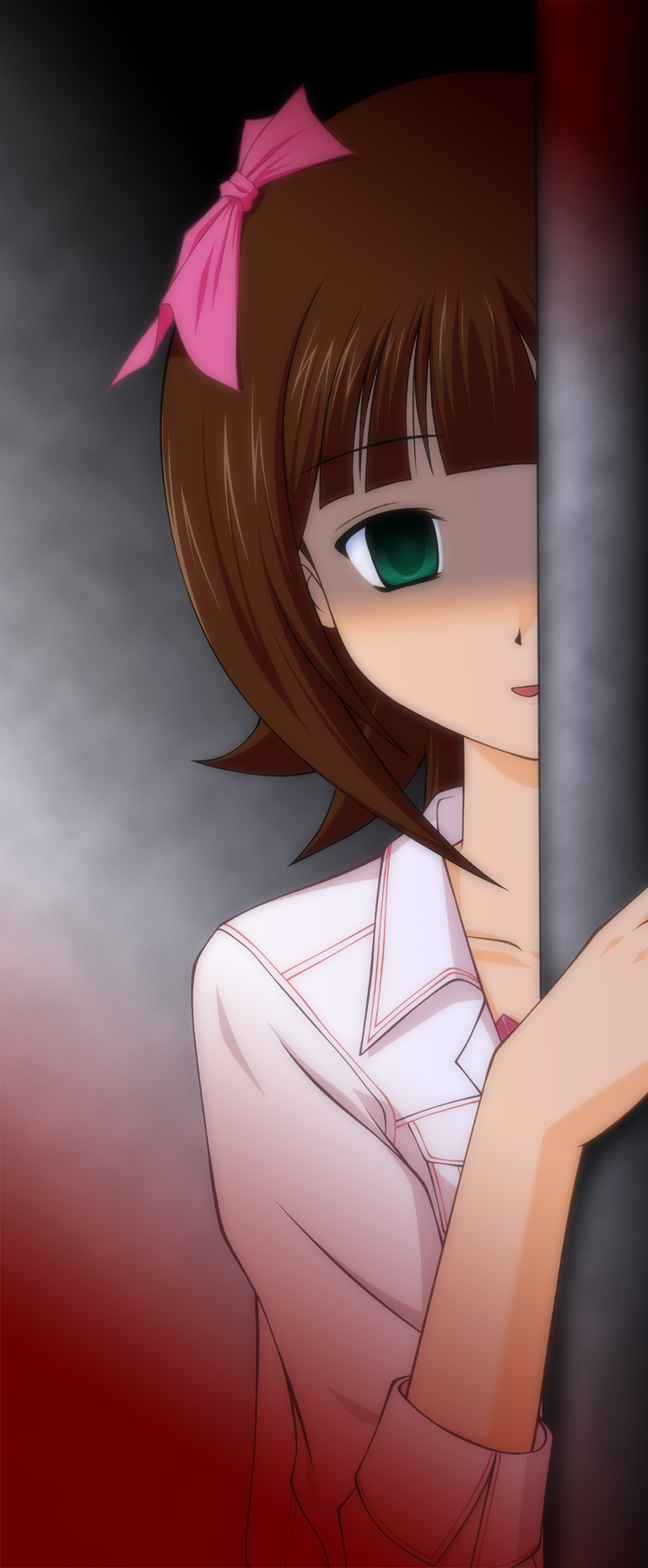 ebihara kyousuke, amami haruka, dark haruka, idolmaster, idolmaster (classic), idolmaster 1, highres, 00s, empty eyes, peeking out, solo, yandere