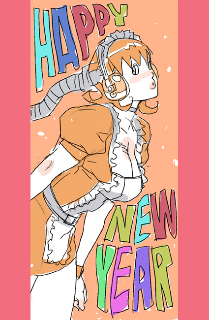 junny, original, earphones, headphones, maid, new year, sketch, solo