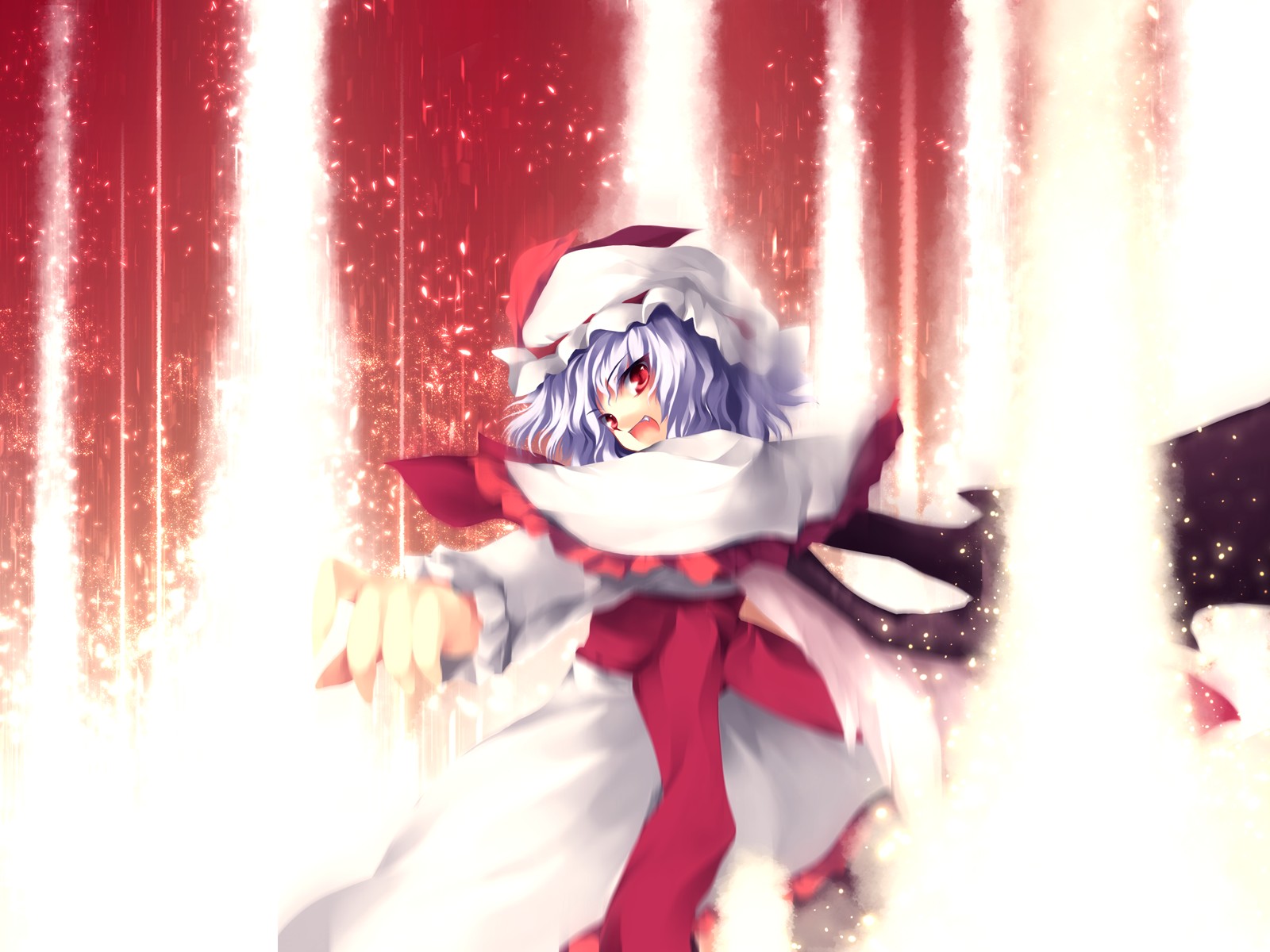 remilia scarlet, touhou, highres, 1girl, bat wings, female focus, gradient background, hat, red eyes, solo, wings