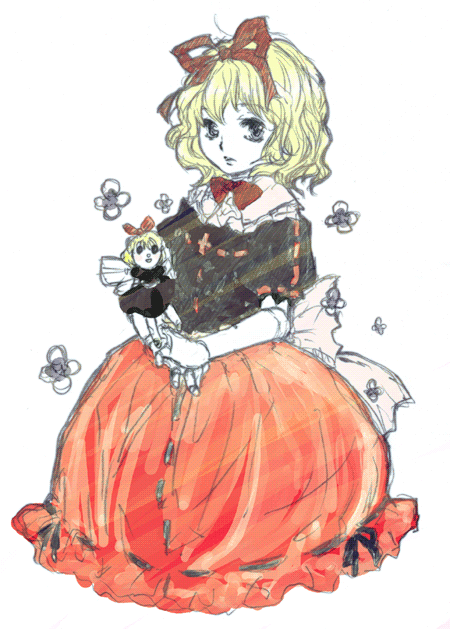 medicine melancholy, su-san, touhou, 1girl, bubble skirt, doll, female focus, skirt, solo