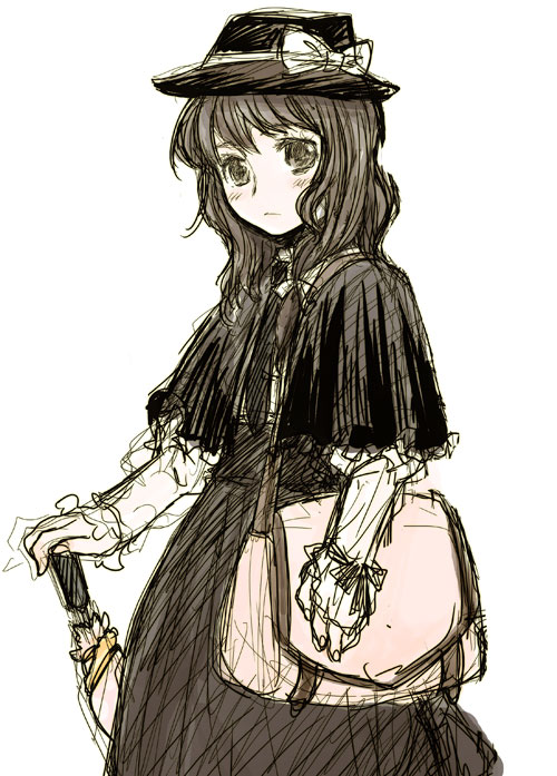 usami renko, ghostly field club, touhou, 1girl, bag, female focus, necktie, simple background, solo