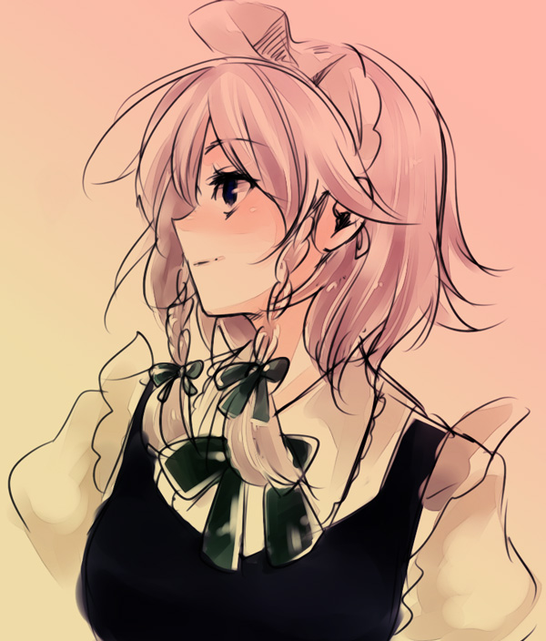 izayoi sakuya, touhou, 1girl, braid, female focus, maid, solo, twin braids
