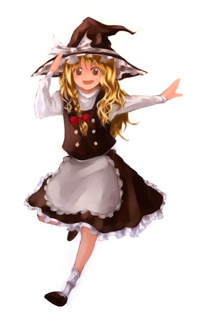 shippori, shishou, kirisame marisa, touhou, 1girl, blonde hair, female focus, full body, hat, simple background, skirt, solo, white background, witch, witch hat