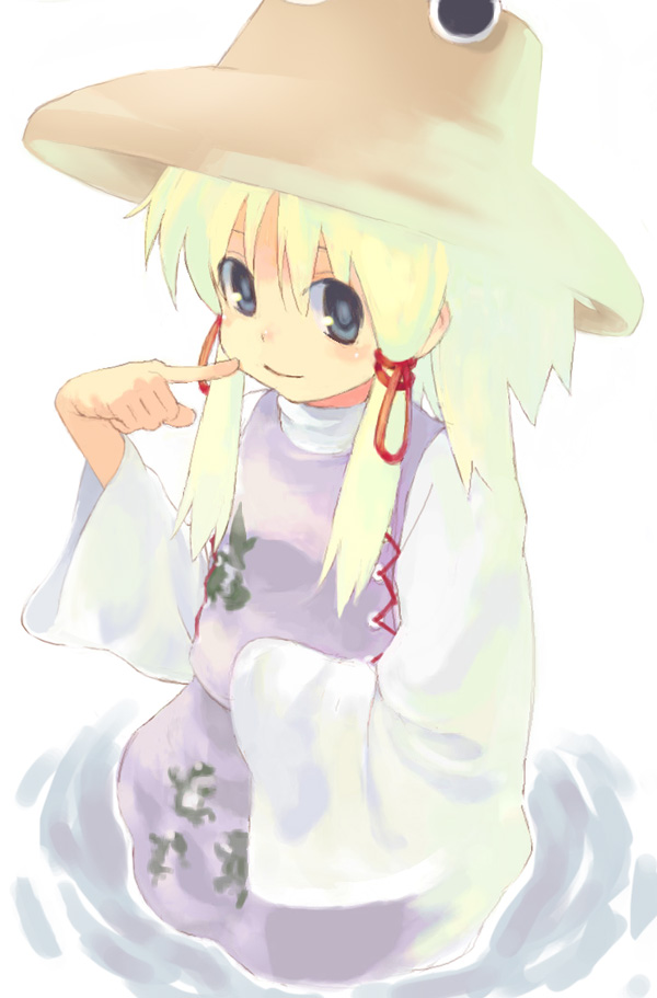 hino hikaru, moriya suwako, touhou, 1girl, artistic error, female focus, hat, solo, white background