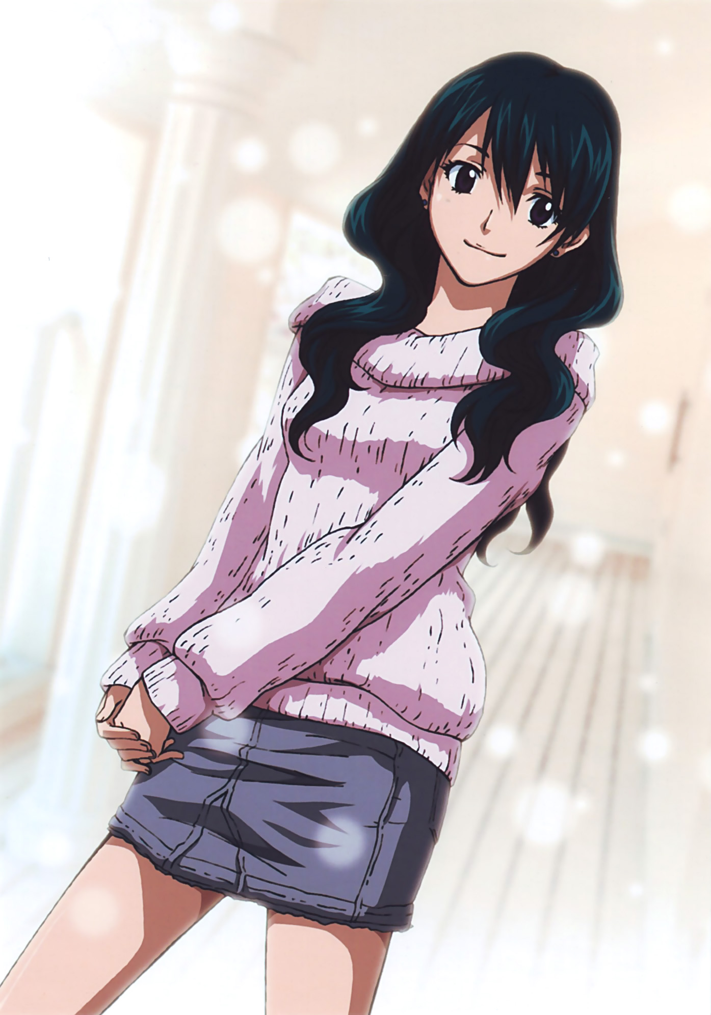 lenalee lee, d.gray-man, highres, 00s, 1girl, black hair, brown eyes, female focus, long hair, pencil skirt, skirt, solo, standing, sweater