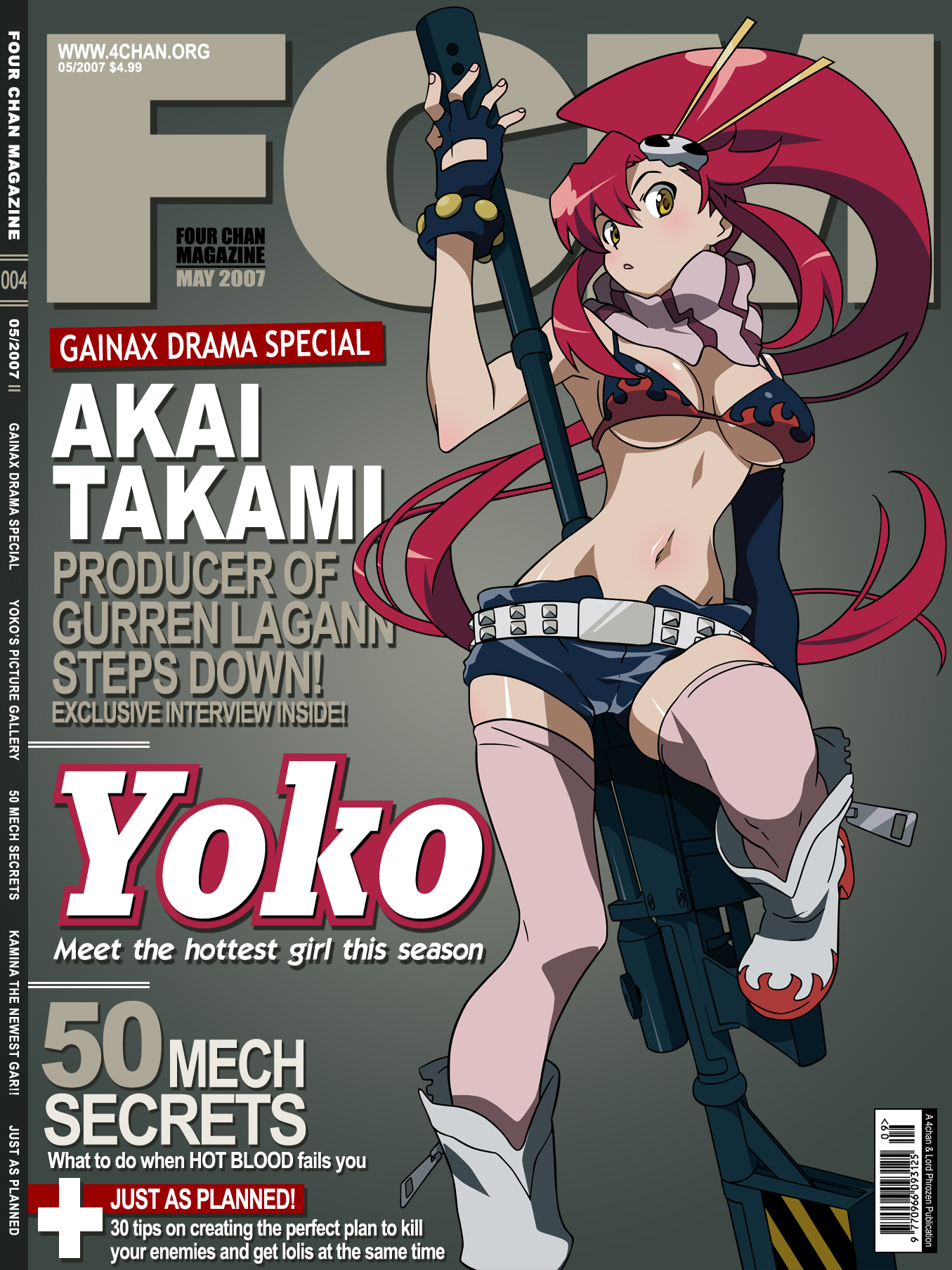 yoko littner, 4chan, fcm, tengen toppa gurren lagann, highres, 00s, gun, rifle, sniper rifle, weapon