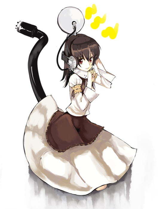 shiromiso, bad id, bad pixiv id, antennae, brown hair, headphones, mecha musume, red eyes, satellite, satellite dish, solo