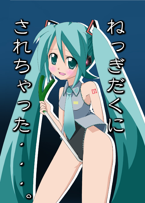 sawa (artist), sawa (snack yoshie), hatsune miku, vocaloid, long hair, solo, spring onion, twintails, very long hair