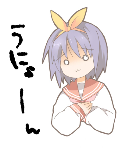 hizu, ichiya (obey), hiiragi tsukasa, lucky star, lowres, 00s, 1girl, :3, female focus, solo