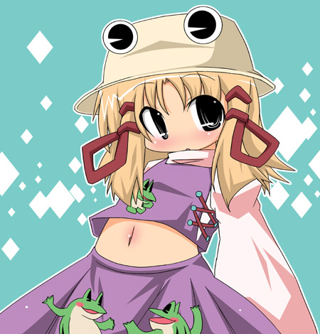 muuba, moriya suwako, touhou, lowres, 1girl, female focus, hat, navel, skirt, solo
