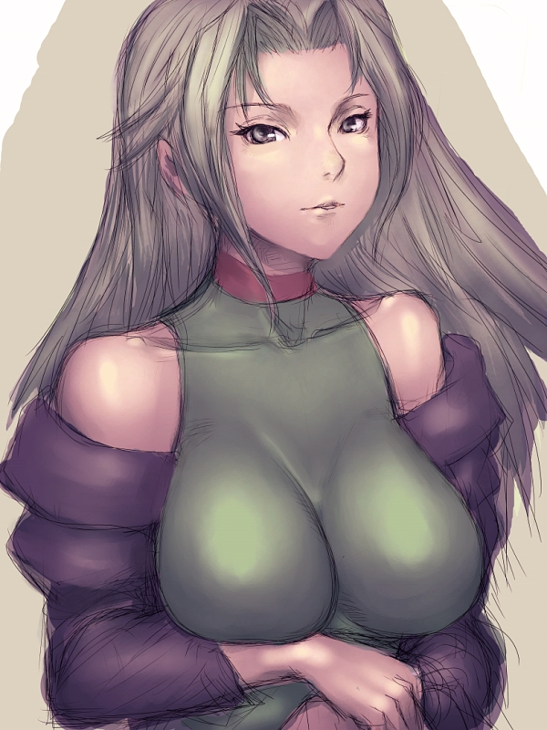 fumio (rsqkr), lamia loveless, banpresto, super robot wars, 1girl, breasts, female focus, large breasts, long hair, off shoulder, sketch, solo, upper body