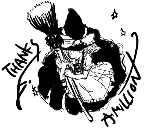 kirisame marisa, touhou, lowres, 1girl, broom, female focus, greyscale, monochrome, solo