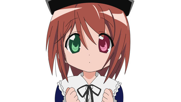 futami shinen, hiiragi tsukasa, souseiseki, lucky star, rozen maiden, animated, animated gif, 00s, crossover, heterochromia, short hair, solo, transparent background