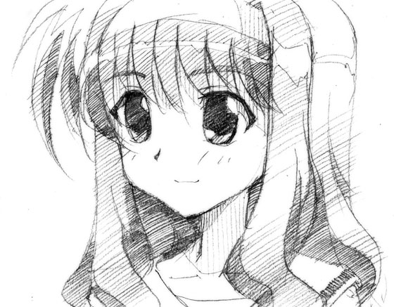 gofu, tsukimura suzuka, lyrical nanoha, mahou shoujo lyrical nanoha, traditional media, 00s, greyscale, monochrome, sketch, solo