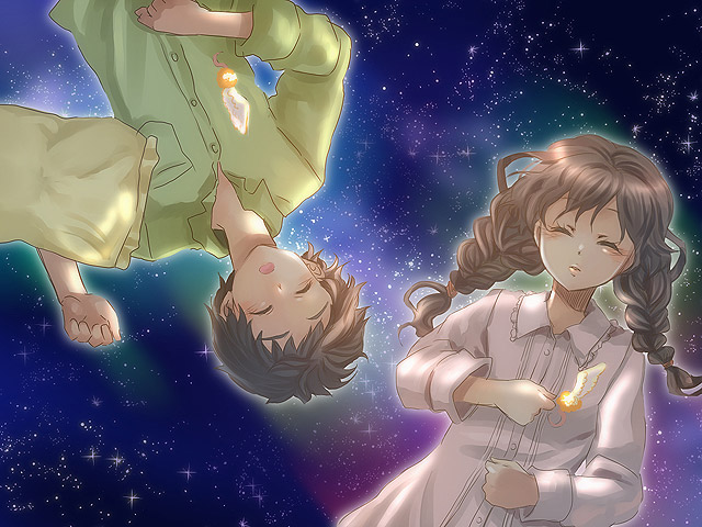 umishima senbon, tagme, braid, feathers, sleeping, space, twin braids