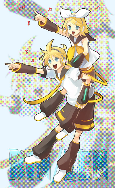 umishima senbon, kagamine len, kagamine rin, vocaloid, 1boy, 1girl, brother and sister, siblings, twins