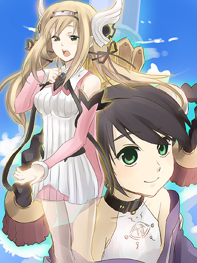 umishima senbon, aurica nestmile, misha arsellec lune, ar tonelico, ar tonelico i, gust, bad id, bad pixiv id, 00s, 2girls, braid, half-closed eyes, halterneck, multiple girls, music, off shoulder, singing, standing, twin braids
