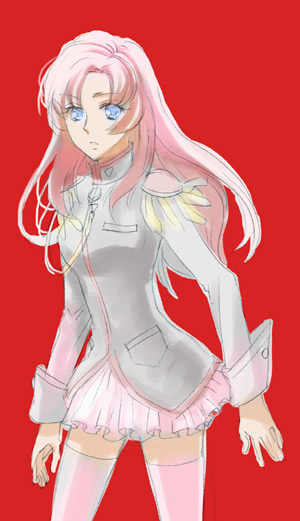 umishima senbon, tenjou utena, shoujo kakumei utena, bad id, bad pixiv id, 1990s (style), 1girl, aiguillette, blue eyes, epaulettes, female focus, long hair, pink hair, retro artstyle, solo, thighhighs, zettai ryouiki