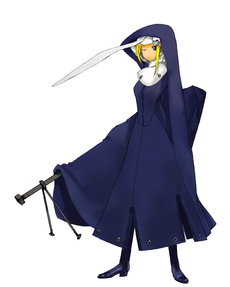 usa usa bunny, blonde hair, blue eyes, gun, nun, rifle, sniper rifle, solo, traditional nun, weapon