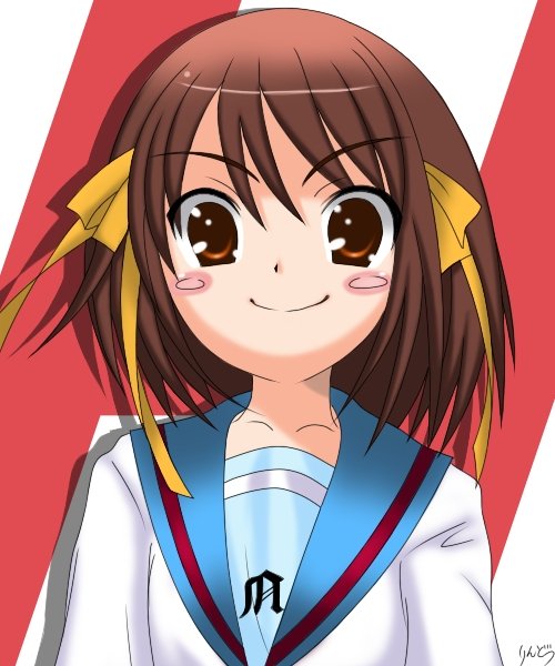 rindou (awoshakushi), suzumiya haruhi, kadokawa shoten, suzumiya haruhi no yuuutsu, bad id, bad pixiv id, derivative work, vector trace, 00s, school uniform, serafuku, solo