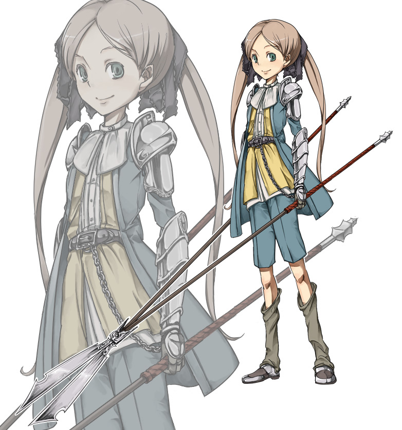 mishima hiroji, armor, polearm, spear, twintails, weapon, zoom layer