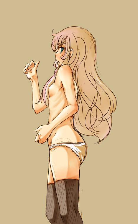 mishima hiroji, louise francoise le blanc de la valliere, zero no tsukaima, 00s, flat chest, loli, panties, sketch, thighhighs, topless female, underwear