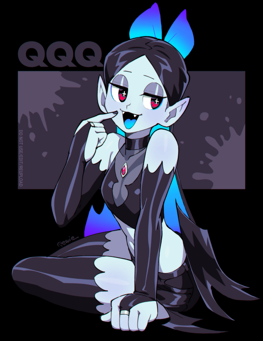 333 (dqqqdle), original, 1girl, black gloves, black hair, black nails, black shorts, black thighhighs, blue hair, blue skin, blue tongue, breasts, collarbone, colored skin, colored tongue, elbow gloves, fingerless gloves, gloves, long hair, multicolored hair, pointy ears, shorts, small breasts, solo, thighhighs, tongue