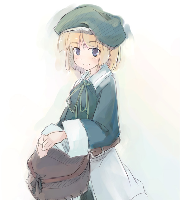 yukitarou (awamori), tagme, 1girl, bag, beret, female focus, hat, solo
