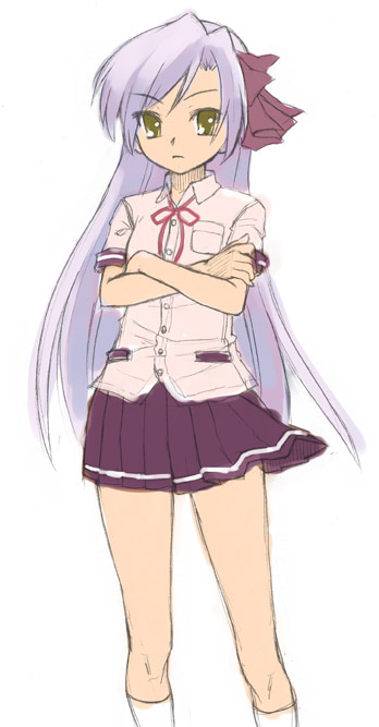 pota, pota (nabrinko), original, 1girl, blouse, breast pocket, collared shirt, female focus, frown, kneehighs, long hair, miniskirt, pocket, school uniform, serafuku, shirt, simple background, sketch, skirt, socks, solo, standing, swept bangs, very long hair, white background, white shirt, white socks