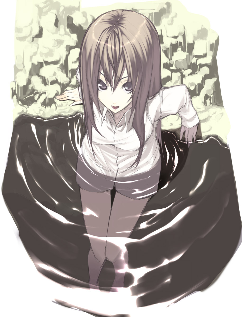 senmu (senmudayo), original, highres, tagme, brown hair, shirt, sitting, solo, water