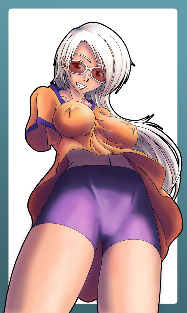 gamera, amputee, long hair, midriff, sunglasses