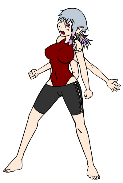 idol monkey, elf, extra arms, heterochromia, multi limb, swimsuit