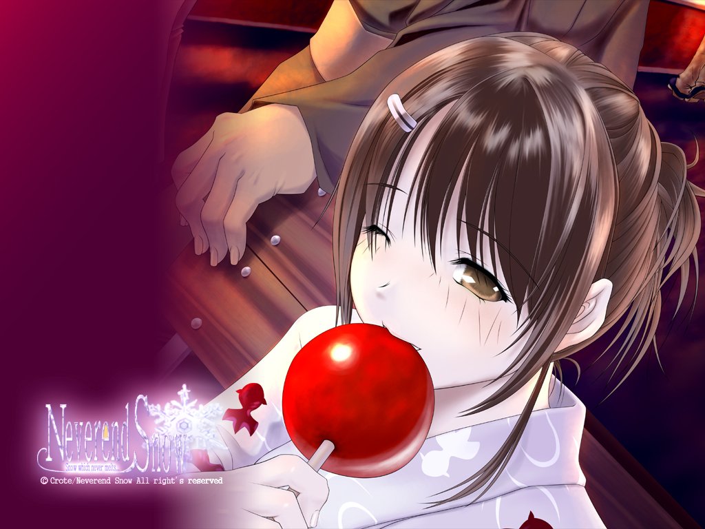 crote, original, bad id, bad pixiv id, 1girl, candy apple, eating, festival, food, japanese clothes, kimono, solo focus, yukata