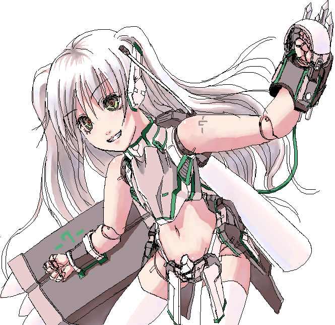 crote, original, bad id, bad pixiv id, tagme, mecha musume, oekaki, solo, thighhighs, white hair