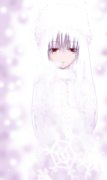 crote, bad id, bad pixiv id, albino, hat, oekaki, red eyes, snow, snowflakes, solo, white hair