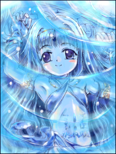 mutsuki (moonknives), daidouji tomoyo, cardcaptor sakura, kodansha, non-web source, 1990s (style), 1girl, armpits, child, female focus, long hair, naked ribbon, oekaki, retro artstyle, ribbon, solo, underwater, water