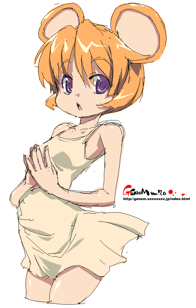 onija tarou, original, animal ears, blonde hair, mouse ears, oekaki, purple eyes, short hair, solo