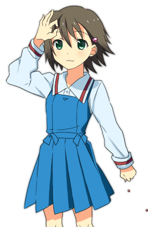 jimeko, isurugi noe, true tears, lowres, 00s, 1girl, brown hair, female focus, green eyes, hair ornament, school uniform, serafuku, short hair, solo
