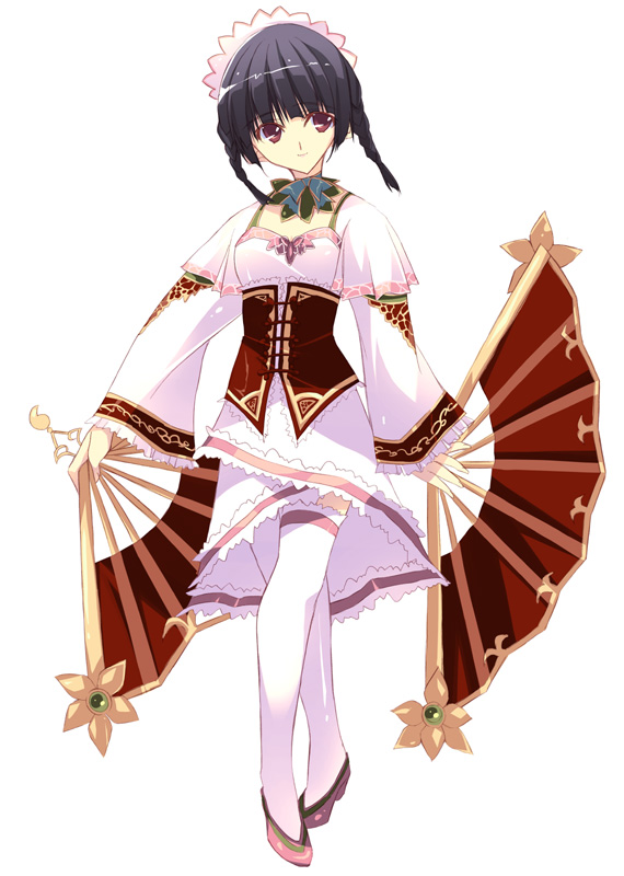 kobayashi chisato, original, dual wielding, folding fan, hand fan, holding, paper fan, simple background, solo, thighhighs
